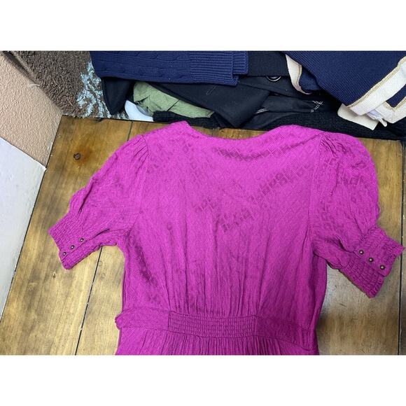 Maeve Anthropologie | Breanna Wrap Dress Maxi Midi Puff Sleeve Pink Modest Sz 4 - Picture 14 of 16